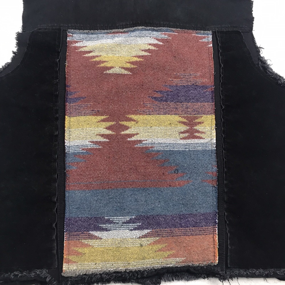Lucky & Blessed Western Vest MEDIUM Black Denim Southwest Navajo Serape Distress - Picture 6 of 13